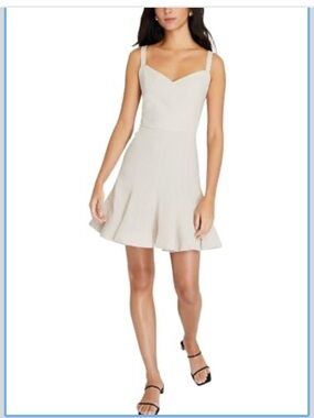 Club Monaco Women’s Cream Fit-and-Flare Flute Hem Mini Dress. Size 10 Linen NWOT
